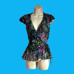 Celia Birtwell for Express 100% Silk Wrap Blouse Size XS